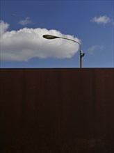 Detail of the Berlin Wall Memorial with steel wall and border strip lighting on Bernauer Strasse,