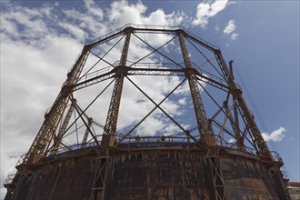 Iron skeleton of an old gas holder, Athens Gasworks Industrial Monument from 1875, Gazi district,