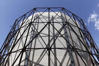 Former gas holder 1, steel skeleton graphic, industrial monument Athens gasworks from 1857, today