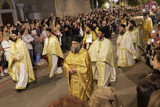 Greek Orthodox Good Friday procession, presbyters in liturgical vestments, Cathedral of the