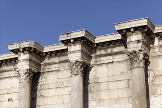 Corinthian columns of Hadrian's Library, detail of the west wall, Plaka historic centre, Athens,