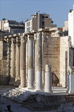 Ruins of Hadrian's Library, west wall with Corinthian columns, Plaka historic centre, Athens,