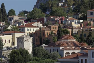 View of Plaka neighbourhood, Tower of the Winds, Athens, Greece, Europe