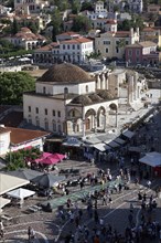 View of Monastiraki Square, Ottoman mosque from 1759, Plaka historic centre, Athens, Greece, Europe