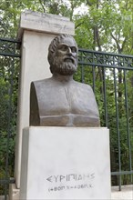 Portrait bust of Euripides, Greek tragedian poet, National Garden of Athens, Greece, Europe