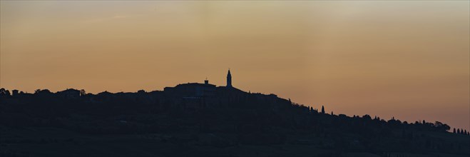 Landscape at sunrise around Pienza, Val d'Orcia, Orcia Valley, UNESCO World Heritage Site, Province