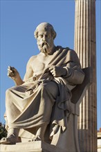 Sculpture of the Greek philosopher Plato, Plato, blue sky, sculptor Leonidas Drosis, Academy of