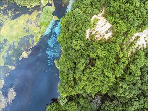 Top Down over The Blue Eye from a drone, Muzine, Finiq, Albania, Europe