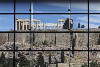 View of the Acropolis through the windows of the museum restaurant, Acropolis Museum, architect