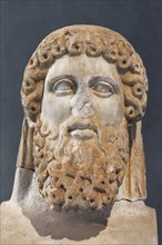 Head of a Hermes stele, patron god of travellers and merchants, marble sculpture, Acropolis Museum,