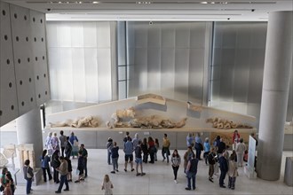 Parthenon pediment with figures, Acropolis Museum, architect Bernard Tschumi, Athens, Greece,