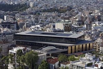 Modern Acropolis Museum, architect Bernard Tschumi, view from the Acropolis, Athens, Greece, Europe