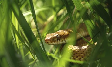 Snake partially visible in thick grass AI generated