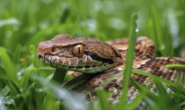 Snake partially visible in thick grass AI generated