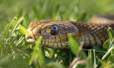 Snake partially visible in thick grass AI generated