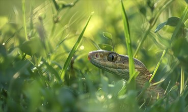 Snake partially visible in thick grass AI generated