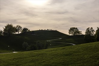 Hills and walkway, Olympiapark Süd, Munich, Bavaria, Germany, Europe