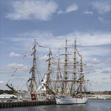 The United States Coast Guard tall ship Eagle and the Brazilian Navy tall ship Cisne Branco, which