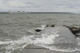 Black Point Beach, Niantic, East Lyme, Connecticut USA 28 Oct 2012: Winds, whitecaps and heavy surf