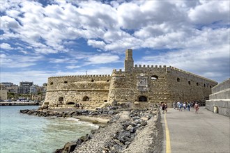 Sea side view from sea harbour entrance to see outer wall of fortress built in medieval times 16th