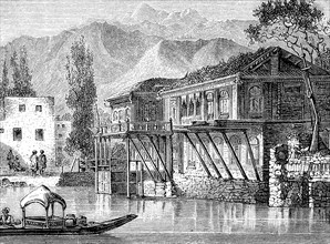 View of a village in Kashmir, India, around 1880, Historical, digital reproduction of an original