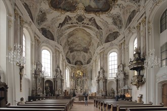 Interior view of baroque Augustinian church, magnificent, ceiling fresco, arts and crafts, historic