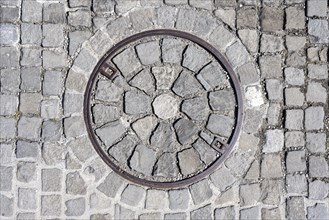 Gully cover with cobblestones, Canton Thurgau, Switzerland, Europe