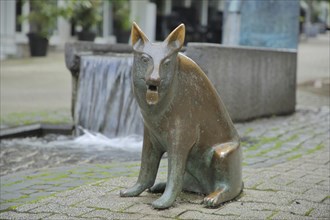 Sculpture Shepherd fountain Cow herd with shepherd by Wolfgang Kreutter 1986, fountain, bronze, dog