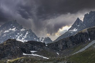 Dark clouds over the Valais Alps, near Grimentz, Val d'Anniviers, Valais Alps, Canton Valais,