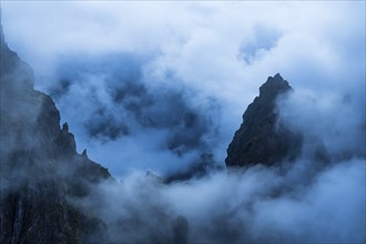 Mountain, Cliffs and Clouds. Dramatic Landscape. Pico Do Arieiro. Madeira, Portugal, Europe