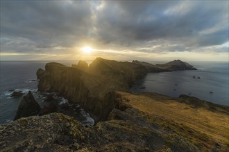 Sao Lourence Eastern Part of Madeira Island at Sunrise. Abismo Viewpoint. Cliffs, Mountains and