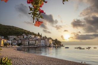 Beautiful historic skyline of a village on the Mediterranean, taken in the morning at sunrise on