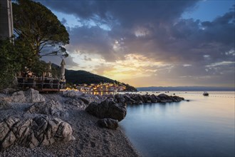 Beautiful historic skyline of a village on the Mediterranean, taken in the morning at sunrise on