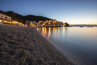 Beautiful historic skyline of a village on the Mediterranean, taken in the morning at sunrise on