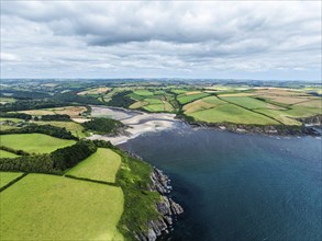 Cliffs over Mothecombe Beach and Red Cove from a drone, River Emme, Mothecombe, Plymouth, South