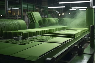 Close up view in green factory symbolizing green washing concept, AI generated