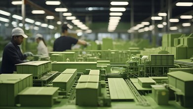 Close up view in green factory symbolizing green washing concept, AI generated