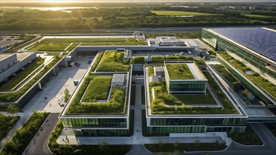 Aerial view showcasing a green factory symbolizing green washing concept, AI genrated, AI generated