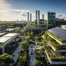 Aerial view showcasing a green factory symbolizing green washing concept, AI genrated, AI generated