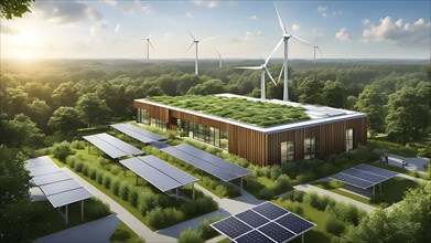 Aerial view showcasing a green factory symbolizing green washing concept, AI genrated, AI generated