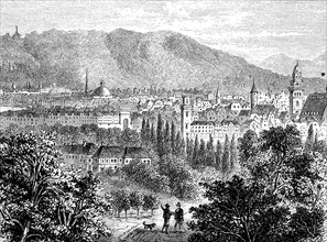 View of the city of Kassel, Hesse, Germany, in 1880, Historical, digital reproduction of an