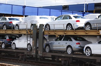 Bremerhaven, 29/09/2010 A goods train loaded with new Audi vehicles in Bremerhaven. The vehicles