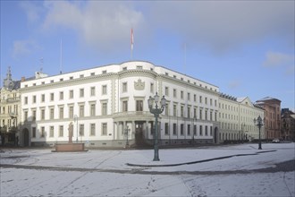 Hessian State Parliament, City Palace built 1837-1841 in winter with snow, classicist, Wiesbaden,