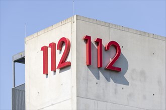 Symbolic image, emergency number 112 on a building, facade, emergency call, emergency, police, fire