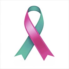 Pink and teal ribbon over a transparent background. Symbol of hereditary and gynecologic cancers