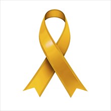 Gold ribbon over a transparent background. Symbol of childhood cancer awareness. AI generated