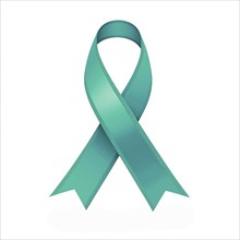 Teal ribbon over a transparent background. Symbol of ovarian cancer, anxiety, and sexual assault