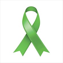 Green ribbon over a transparent background. Symbol of mental health awareness, depression, and