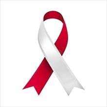 Red and white ribbon over a transparent background. Symbol of aplastic anemia and tuberculosis