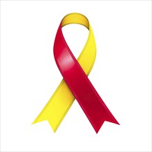 Red and yellow ribbon over a transparent background. Symbol of COVID-19 and cultural diversity